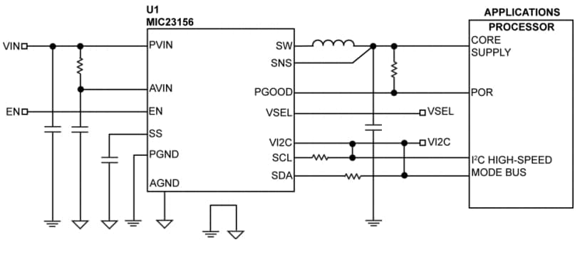 Application Circuit Diagram - Microchip Technology MIC23156 Voltage Regulators